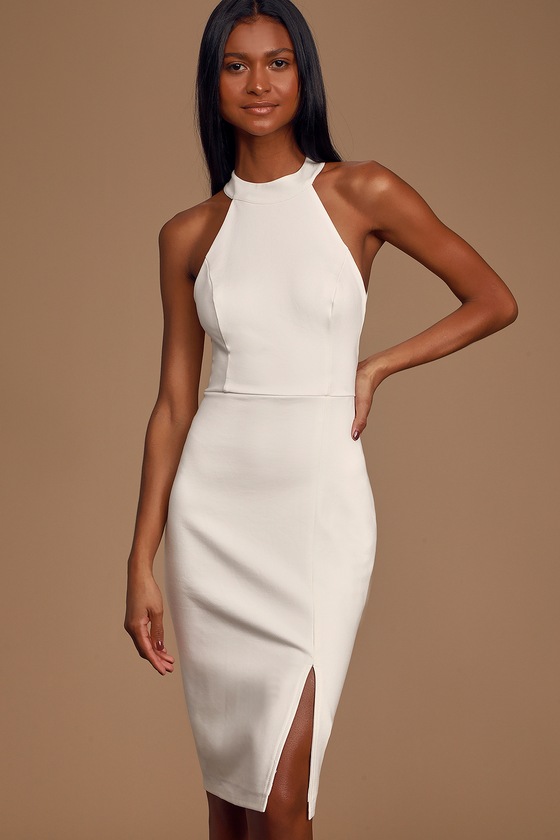 Sexy White Dress - Halter Midi Dress ...